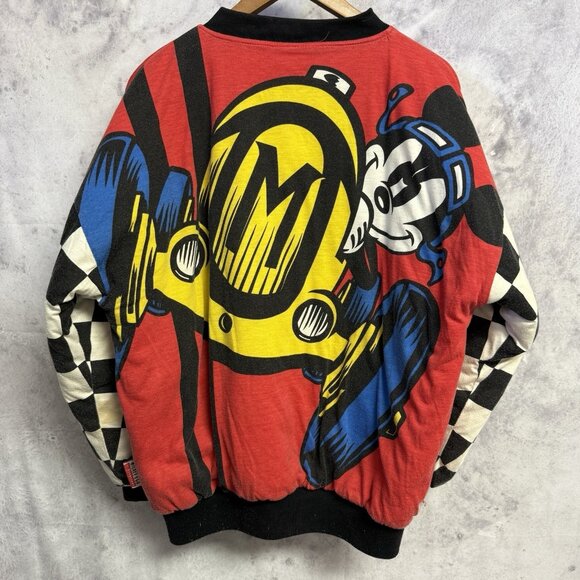 Vintage Mickey Mouse Racer Jacket Mens Large AOP Disney Bomber - Picture 2 of 16